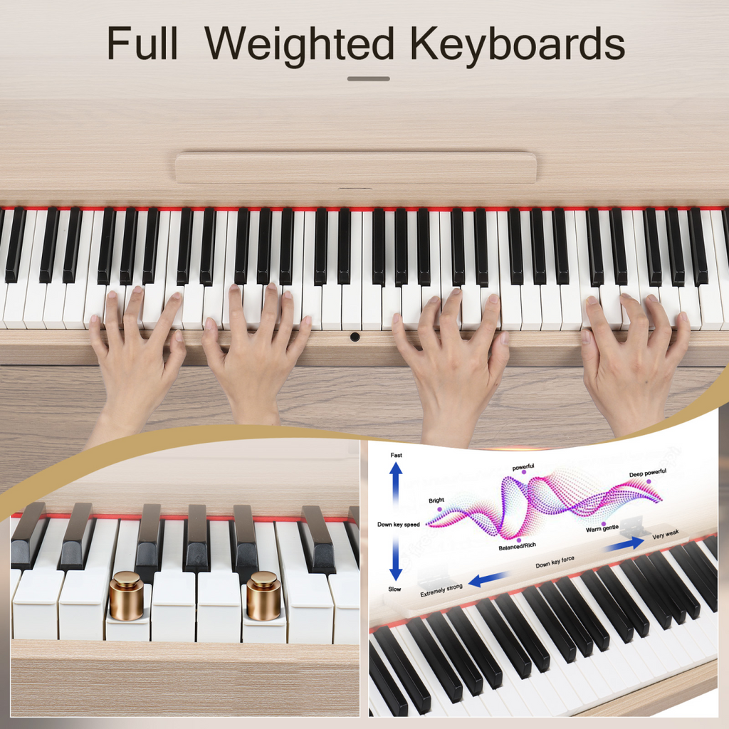 Glarry GDP-203 88 Key Standard Full Weighted Keyboards Digital Piano with Metal Stand, Power Adapter, Triple Pedals, Headphone, for All Experience Levels Natural Technology Wood Color