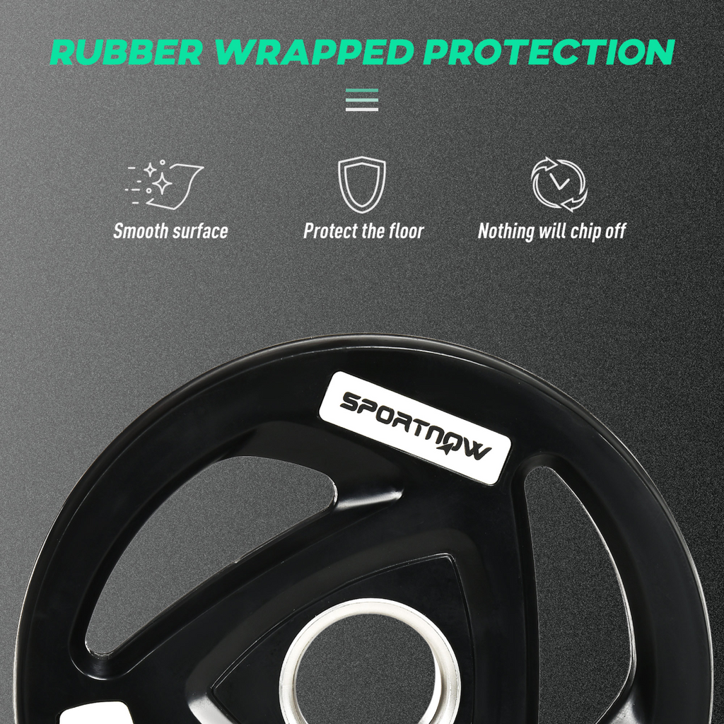 Tri-grip Olympic weight plates set with two 5kg weights and 2-inch holes for barbell use by ActiveGear.