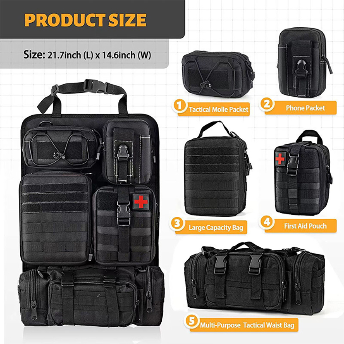 Car Tactical Seat Back Vehicle System Panel Organizer Packet Storage Bag UK