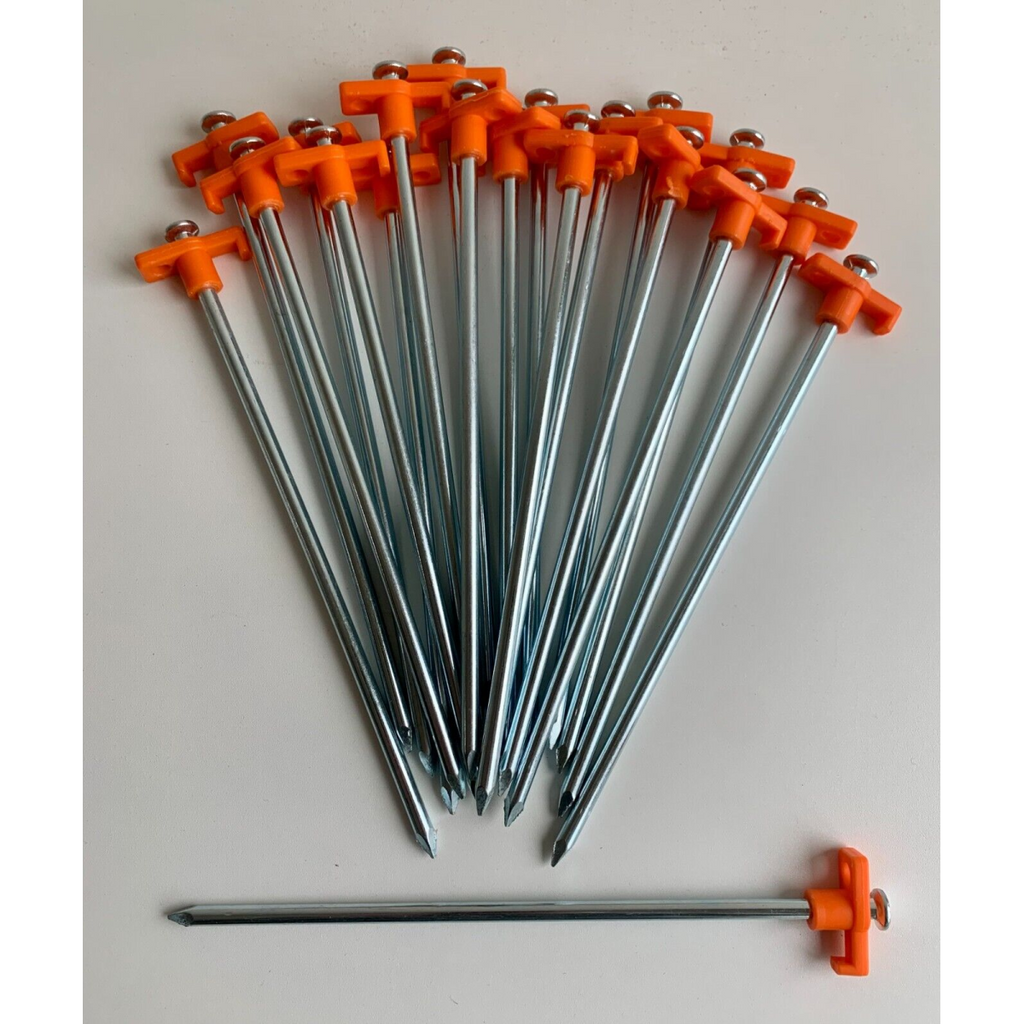 20 x Heavy Duty Hard Ground 25cm Rock Peg Hi Vis Hook Top Camping Awning Tent