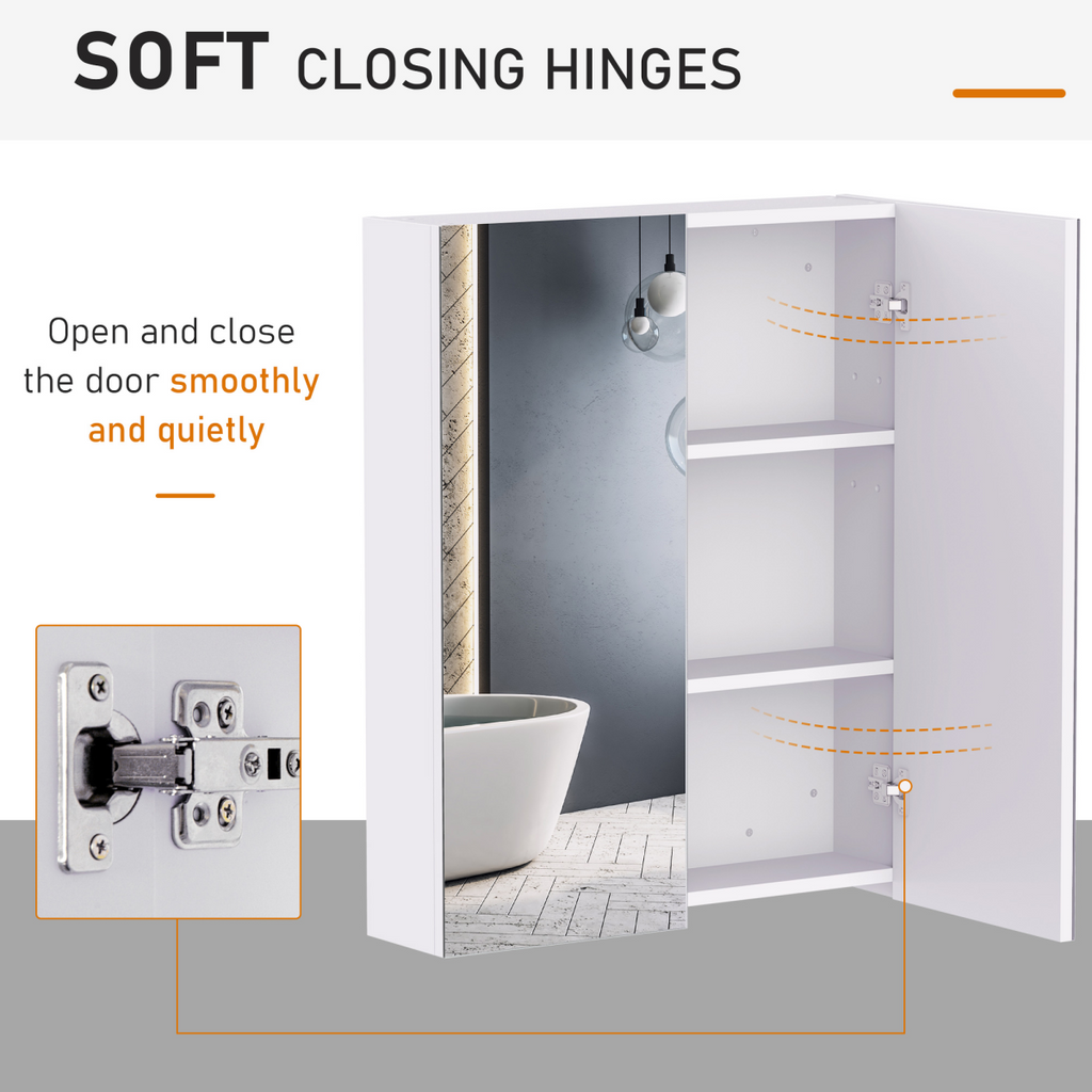 Wall-Mounted Mirror Cabinet with Adjustable Storage Shelves - 60x75cm