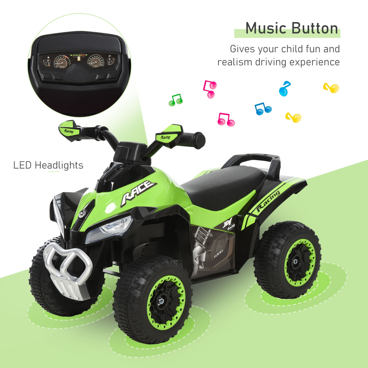 HOMCOM FunZone 4 Wheel Quad Toddler Ride on Car in bright colors, designed for foot-to-floor sliding and walking.