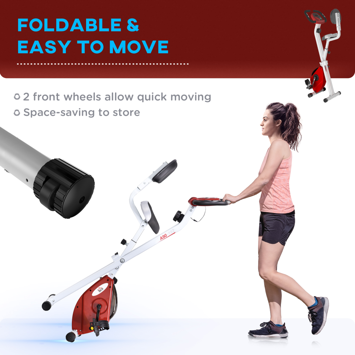 Foldable magnetic resistance exercise bike in red with adjustable seat and LCD display, designed for home workouts.