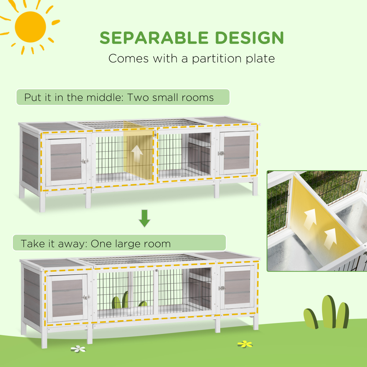 Indoor Rabbit Hutch Separable Guinea Pig Cage Bunny Run w/ Slide Out Tray - Grey