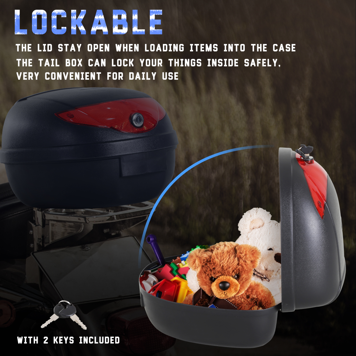 24L Motorcycle Trunk Tail Box - Lockable Storage - 2 Keys Included