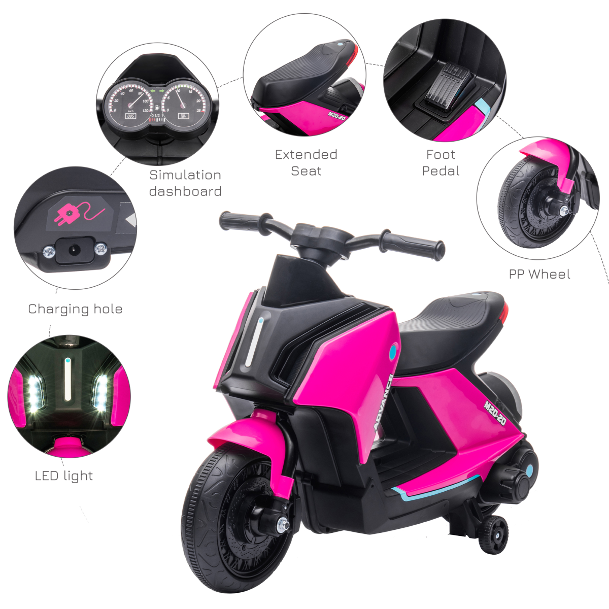 HOMCOM 6V Kids Electric Pedal Motorcycle in red, featuring a sleek design for outdoor riding fun.