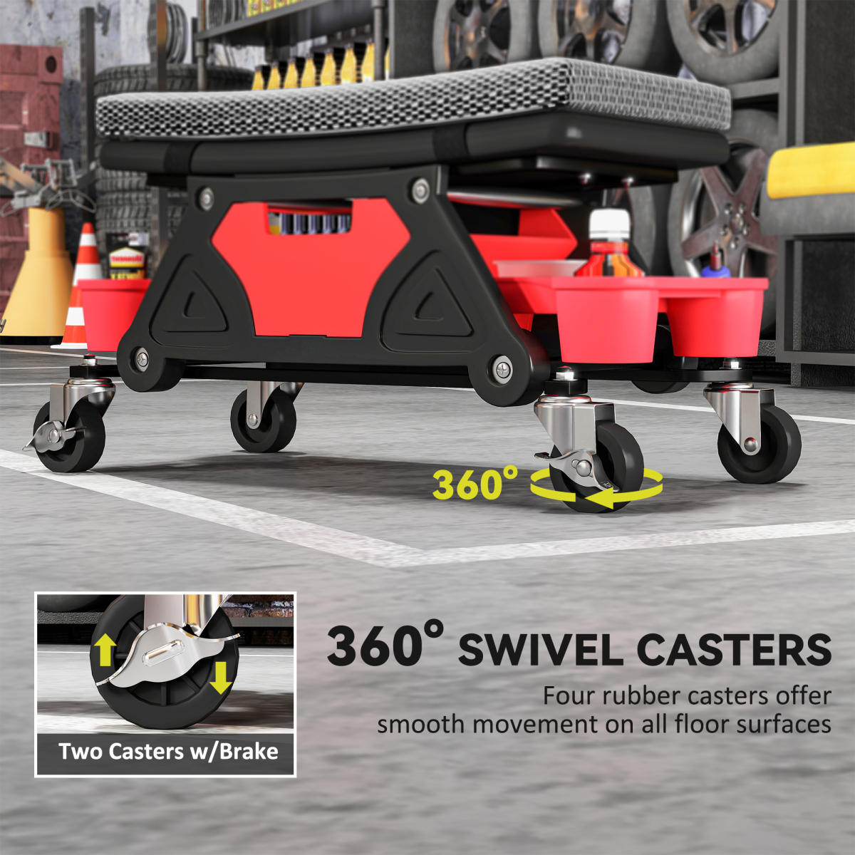 Rolling Mechanic Stool with Storage - 135kg Capacity - Black