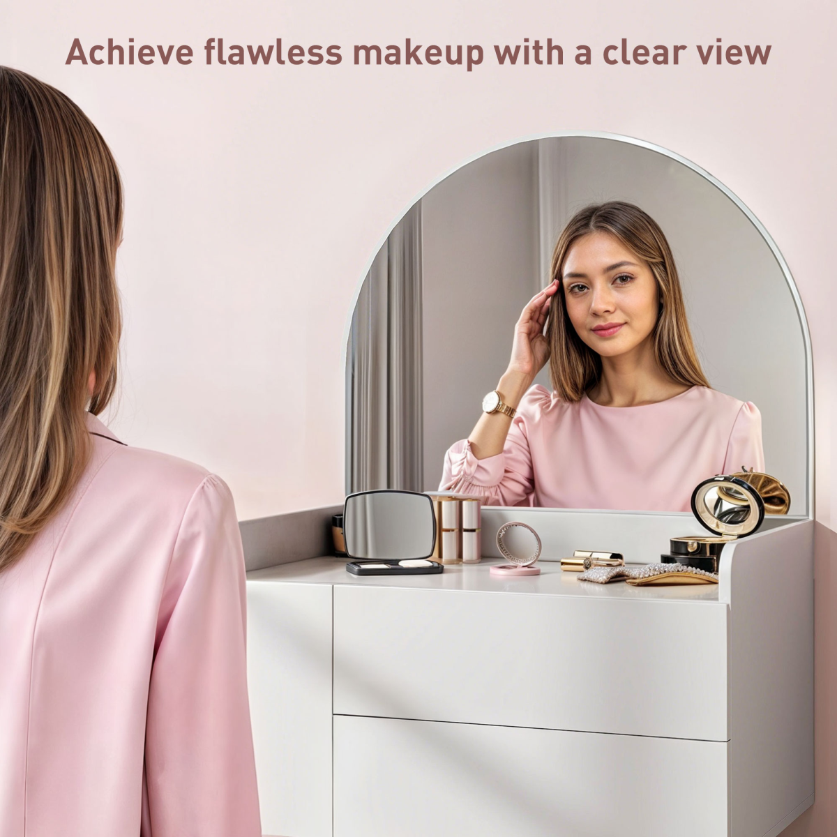 White Makeup Vanity Table with Mirror & Drawers - Modern Dressing Table