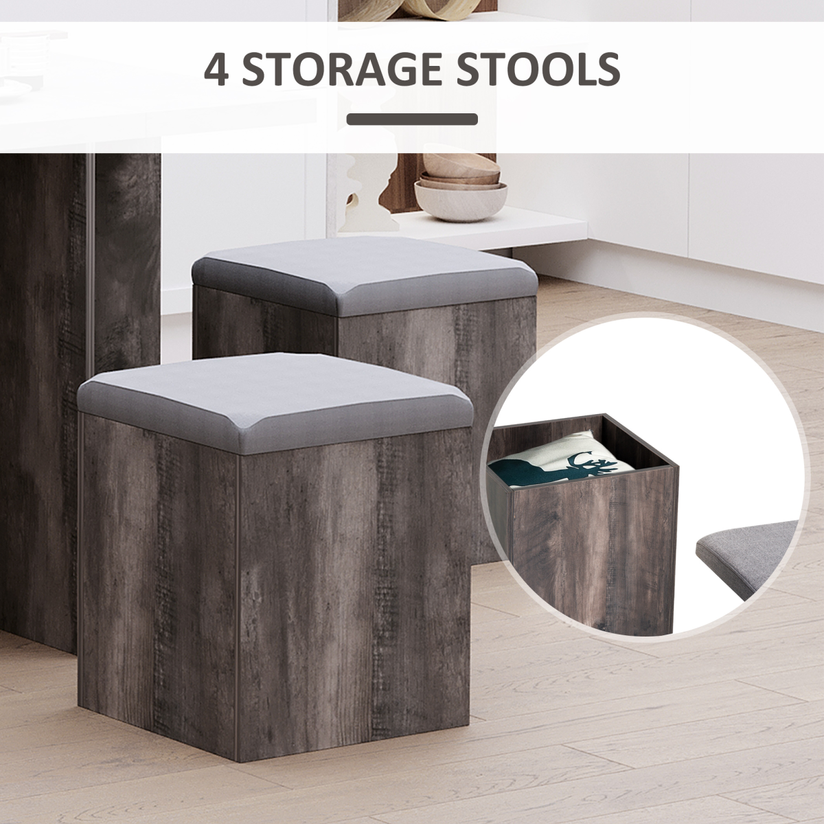 HOMCOM 5-piece garden dining set featuring a square grey table and 4 ottoman seats with storage.