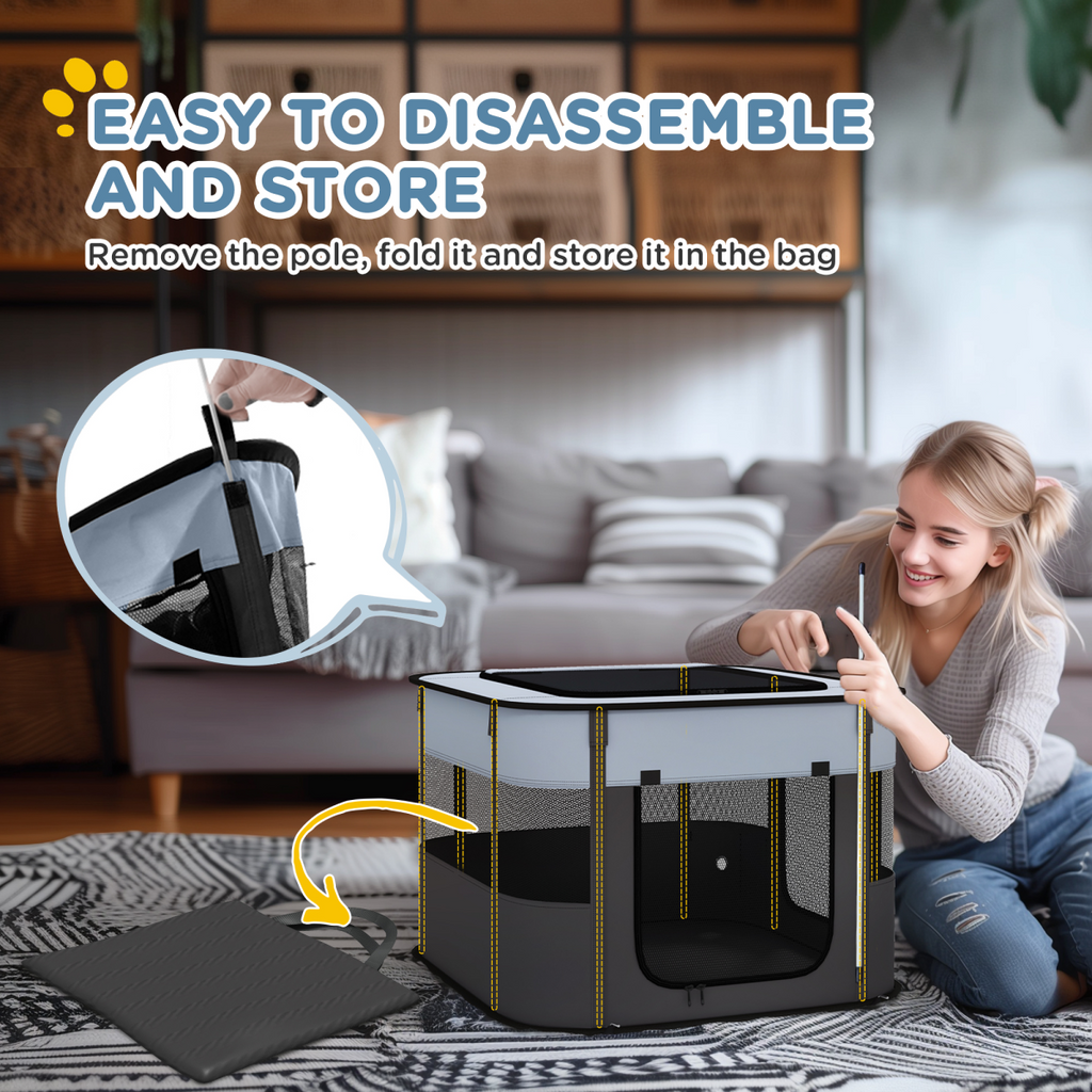 PawHut Portable Dog Pen for Puppies, Rabbits, Kittens, Guinea Pigs - Grey