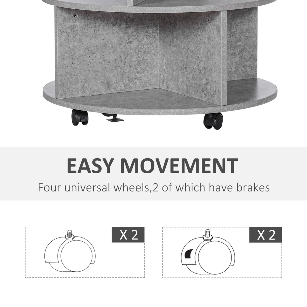 HOMCOM 2-tier cement colour coffee table measuring 60x39.5 cm, showcasing a modern design and sturdy construction.