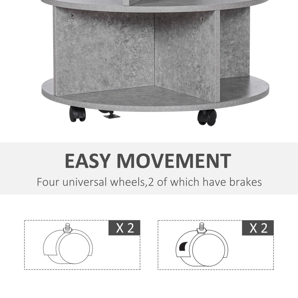 HOMCOM 2-tier cement colour coffee table measuring 60x39.5 cm, showcasing a modern design and sturdy construction.