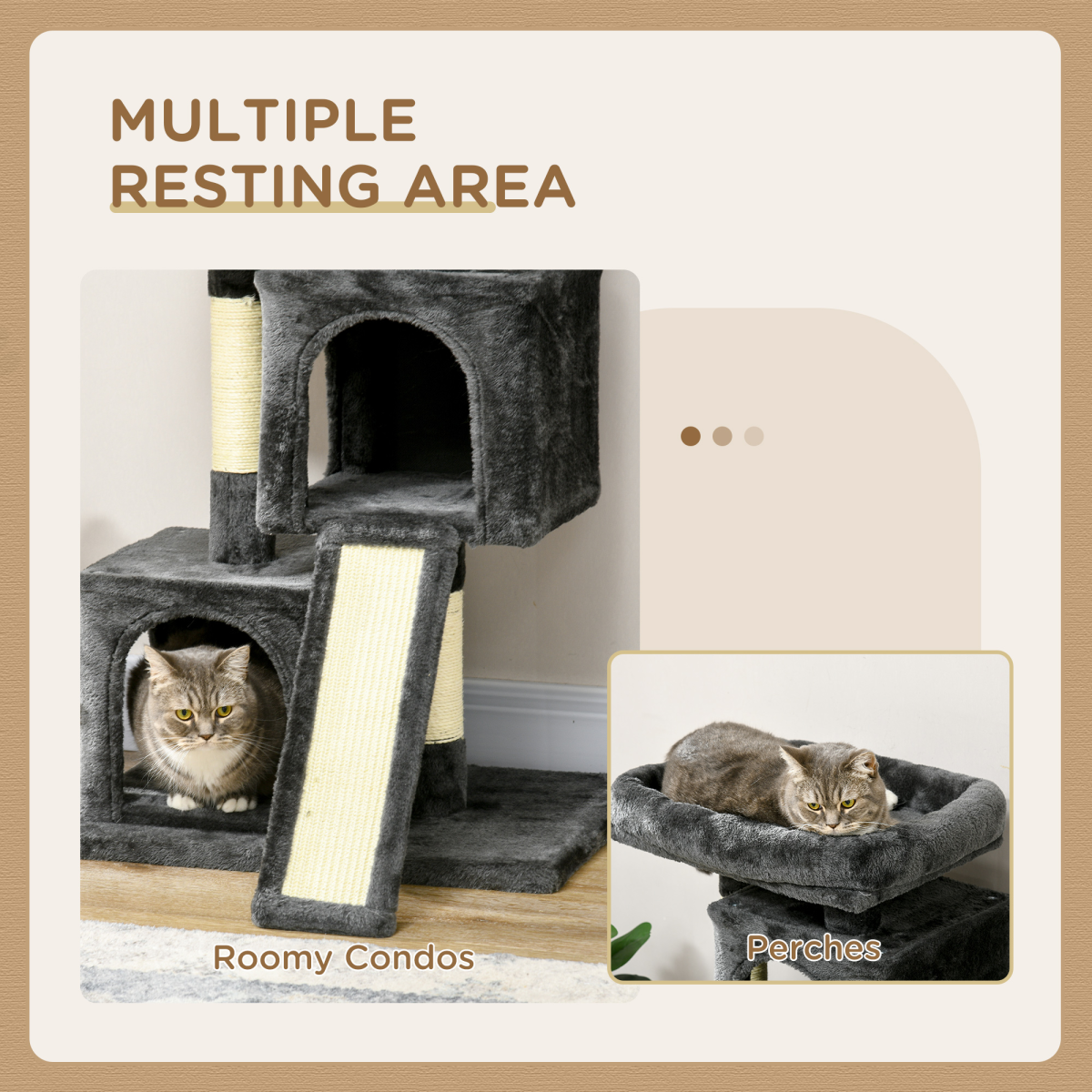 Black Cat Rest & Play Activity Tree with two house perches and scratching post from Pawhut, designed for feline fun.