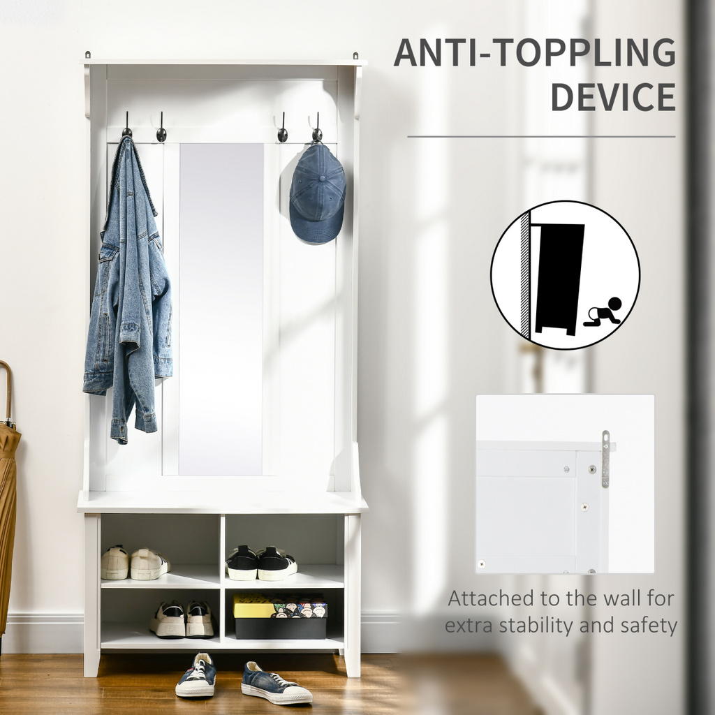 Mirror Cabinet Entryway Organizer - 80Lx40Wx170H cm - White