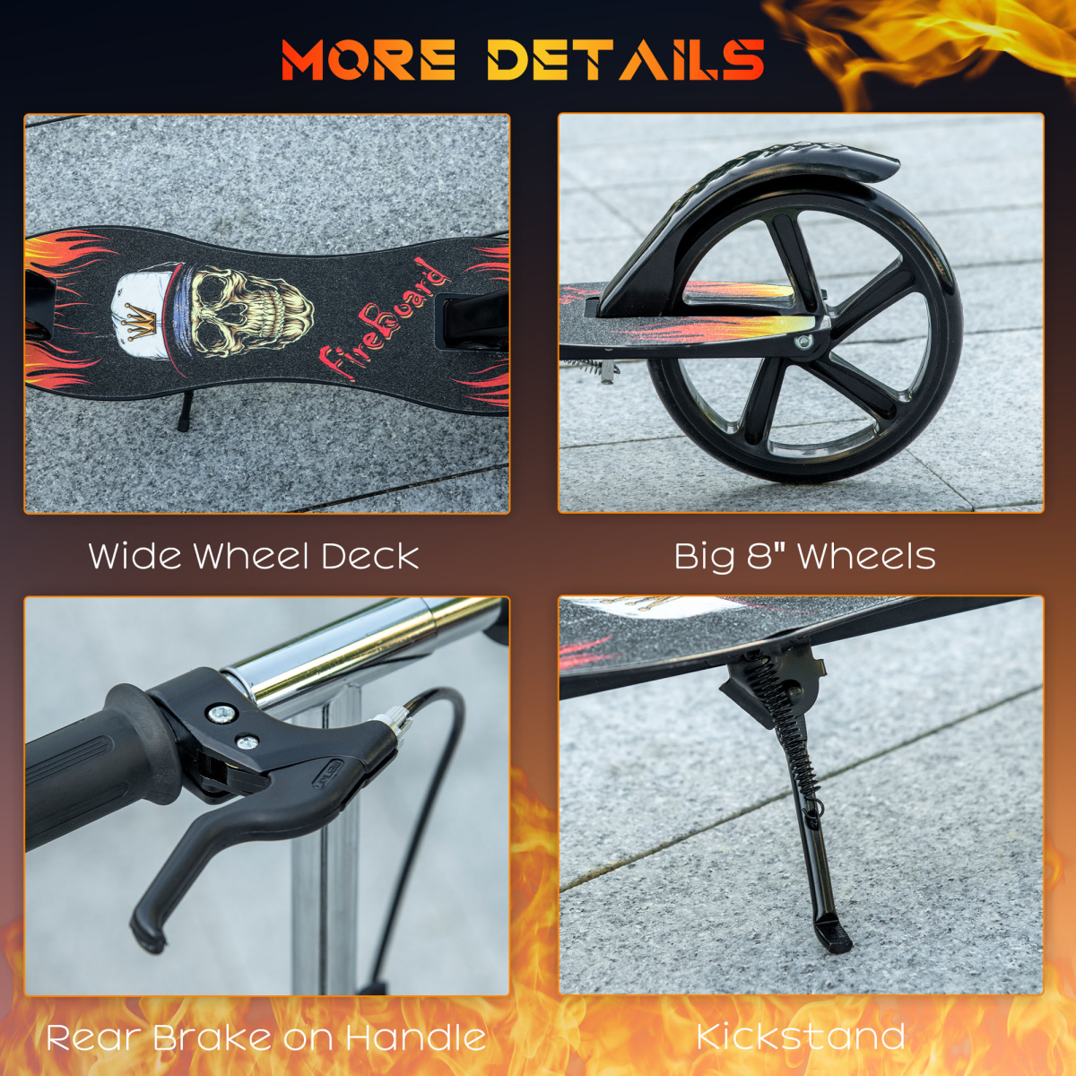 HOMCOM Foldable Kick Scooter for Kids with adjustable height, brake, and large wheels in a vibrant design.