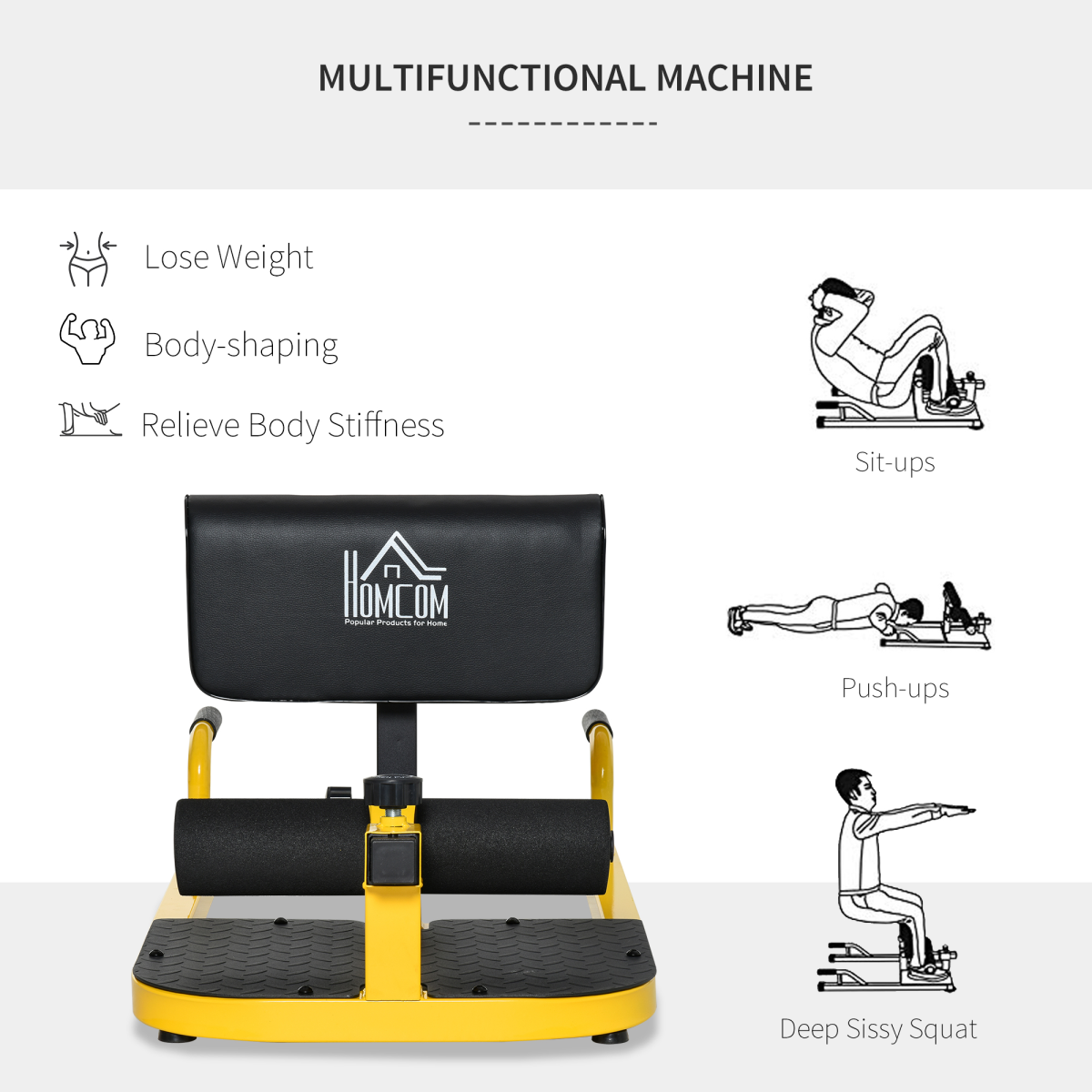 3 IN 1 Squat Machine Sit Up Push Up Gym Work Out Leg Exercise Adjustable