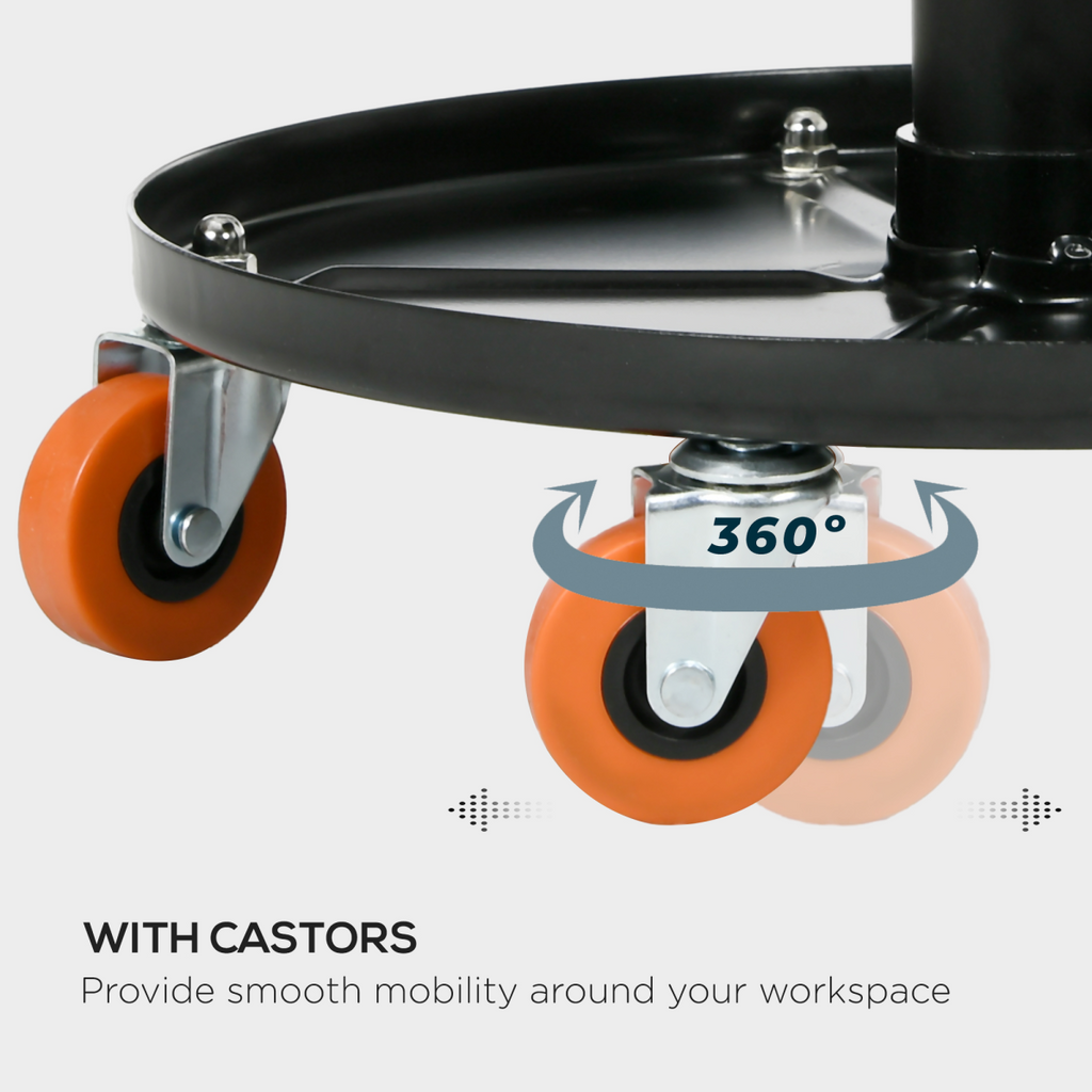 Pneumatic Adjustable Mechanic Stool with Tool Tray & Wheels - Height Adjustable