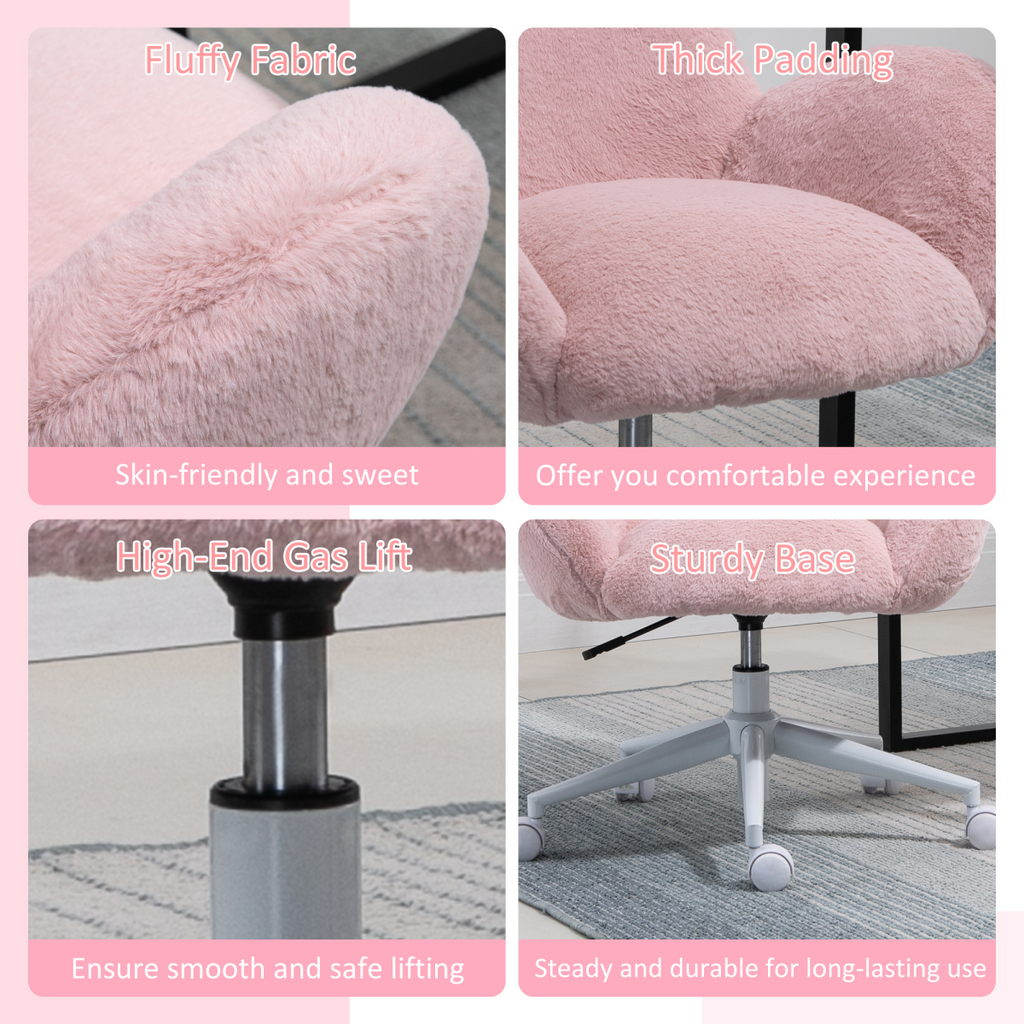 Fluffy Leisure Chair Office Chair w/ Backrest and Armrest for Bedroom Pink