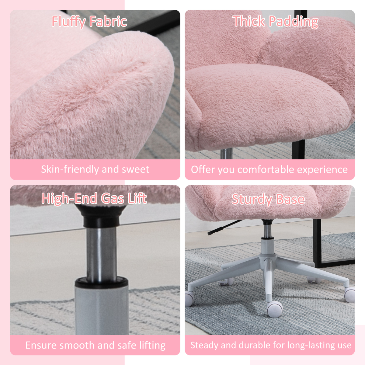Fluffy Leisure Chair Office Chair w/ Backrest and Armrest for Bedroom Pink
