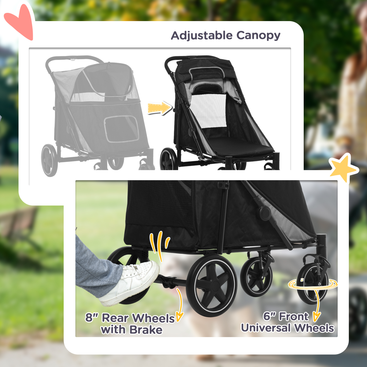 PawHut Foldable Dog Carriage w/ Universal Wheels, Shock Absorber - Black