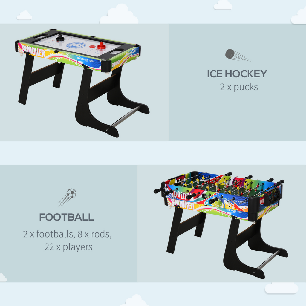 4-in-1 FunZone foldable game table featuring hockey, football, table tennis, and pool for versatile home gaming.