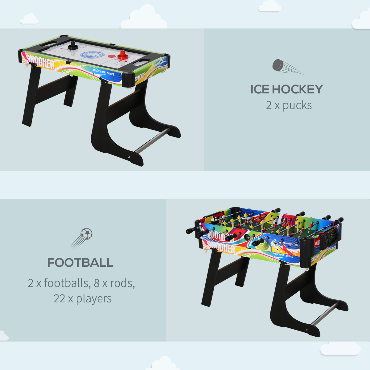 4-in-1 FunZone foldable game table featuring hockey, football, table tennis, and pool for versatile home gaming.