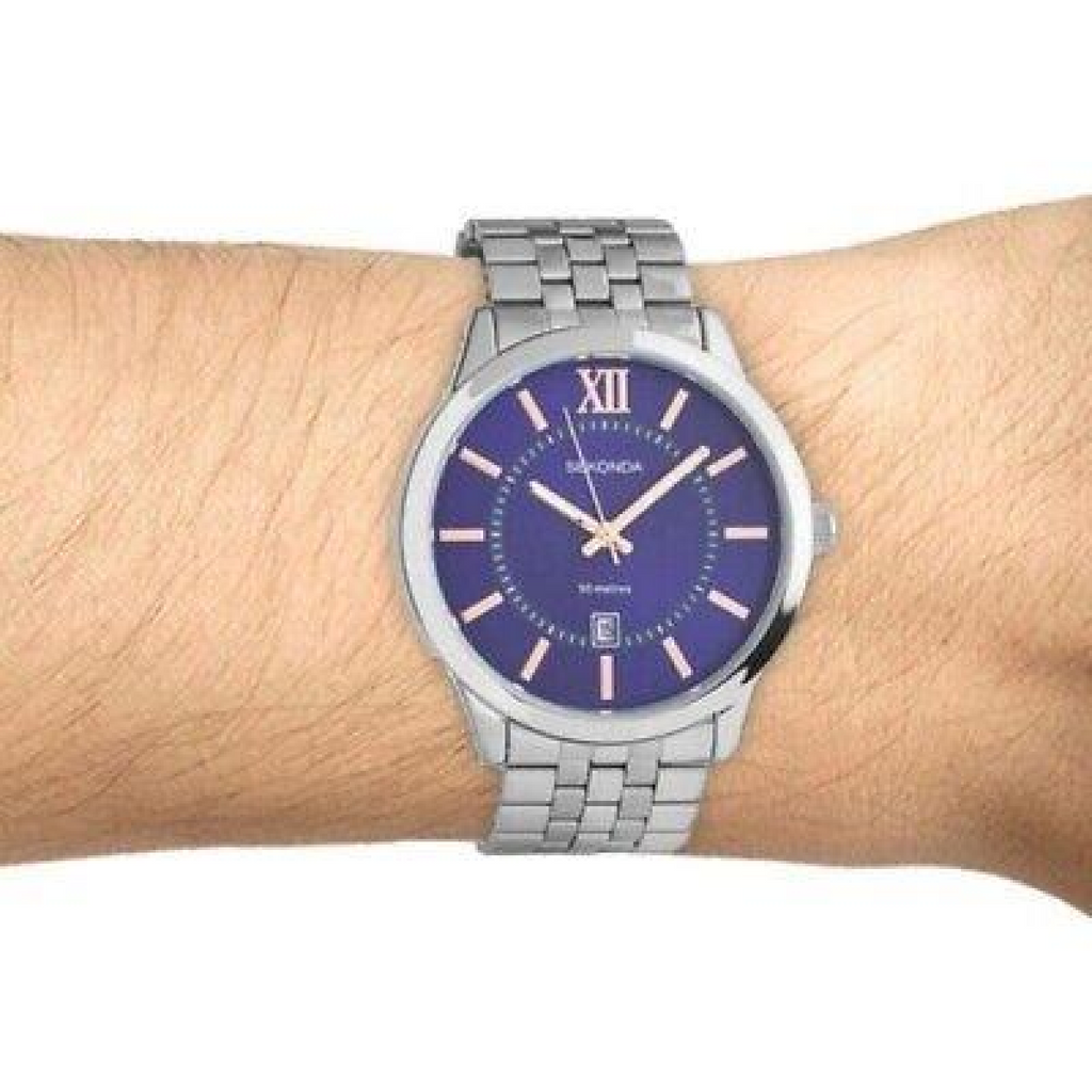 Sekonda Mens Dated Round Blue Dial Stainless Steel Bracelet Watch 1197