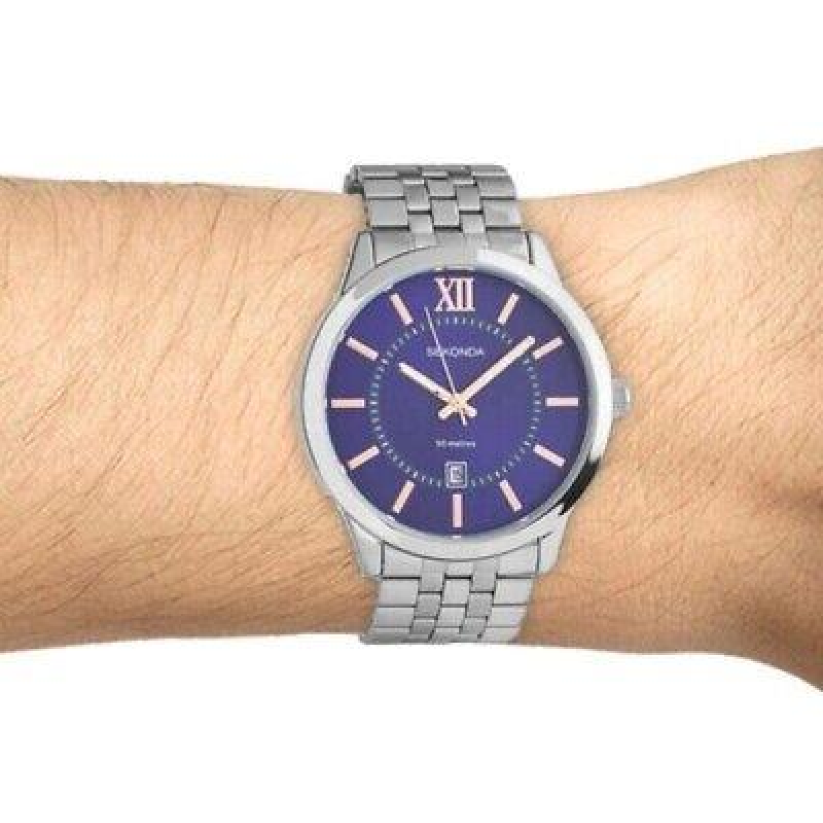 Sekonda Mens Dated Round Blue Dial Stainless Steel Bracelet Watch 1197