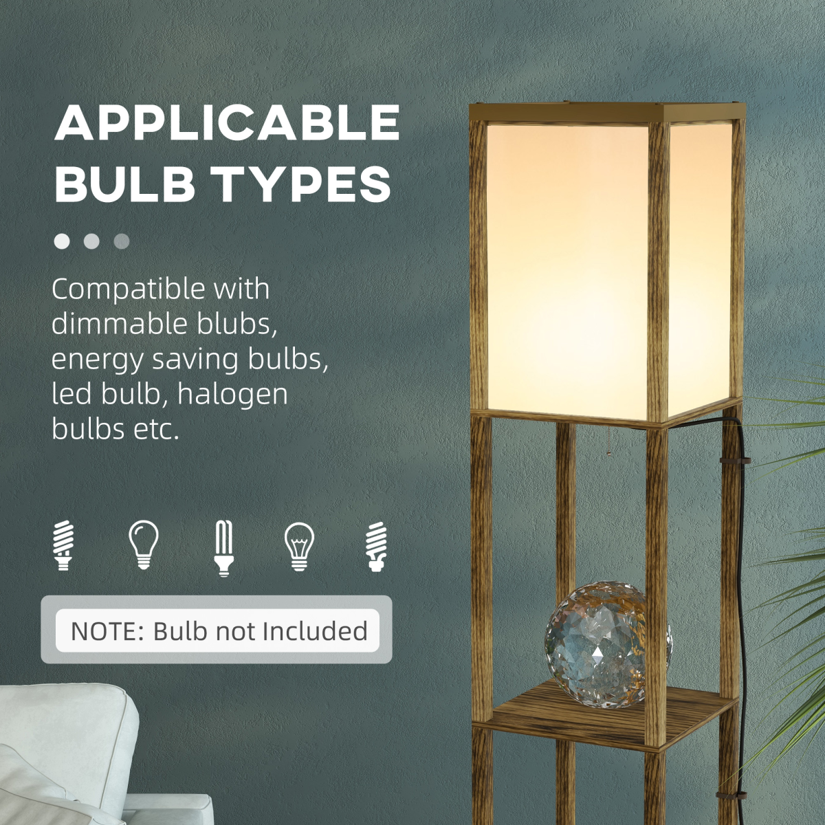 HOMCOM brown shelf floor lamp featuring dual lights and two display shelves for stylish home decor.