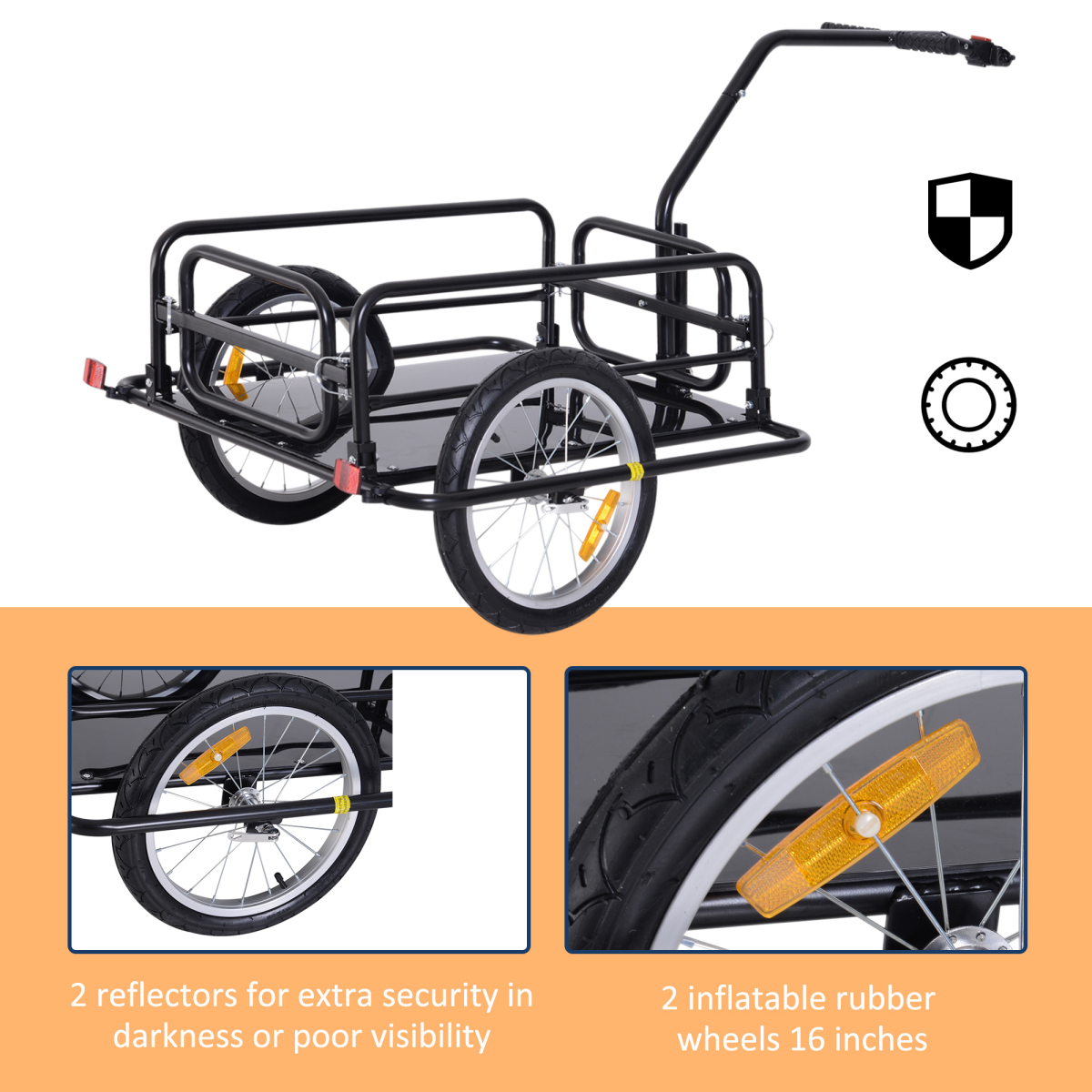 Folding Bicycle Cargo Trailer with Detachable Walls - 40kg Capacity - Includes Hitch