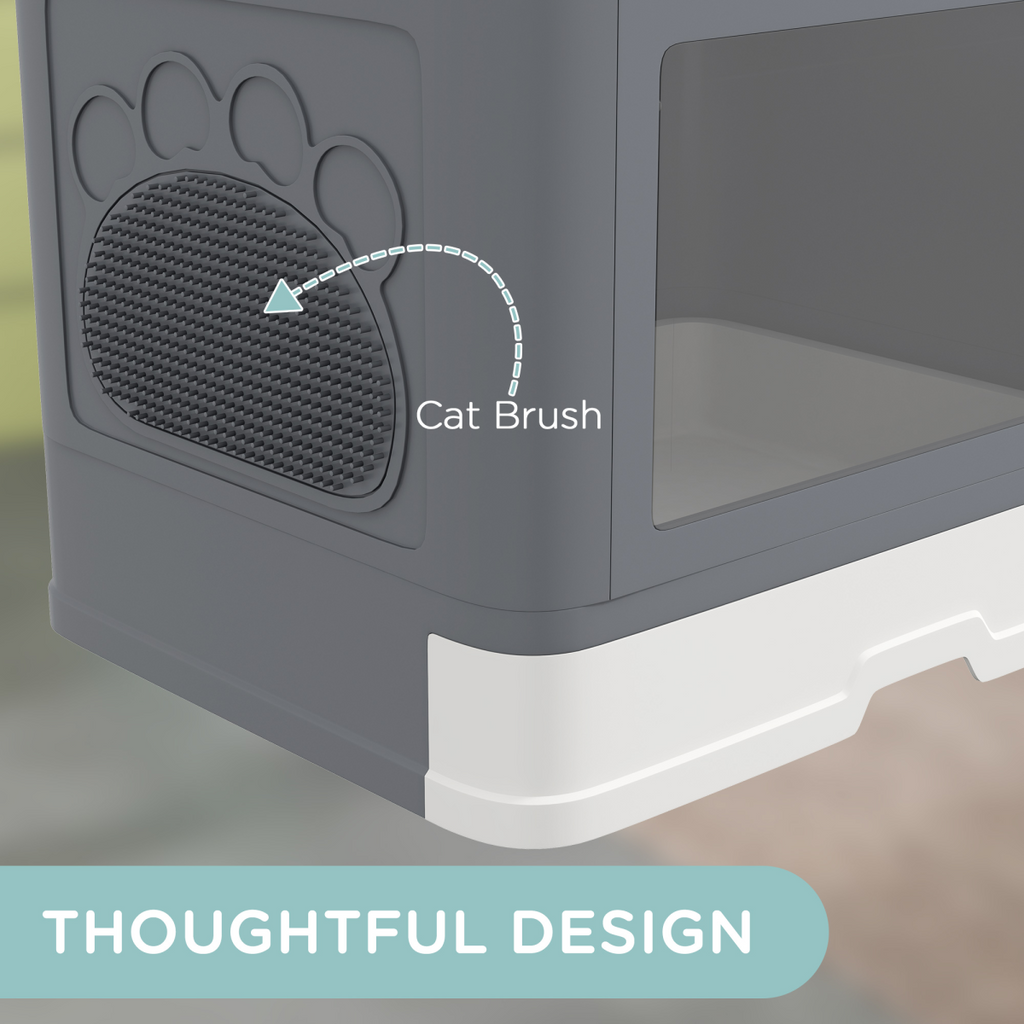 PawHut Cat Litter Tray Enclosed with Lid, Front Entry Top Exit, Scoop, Brush