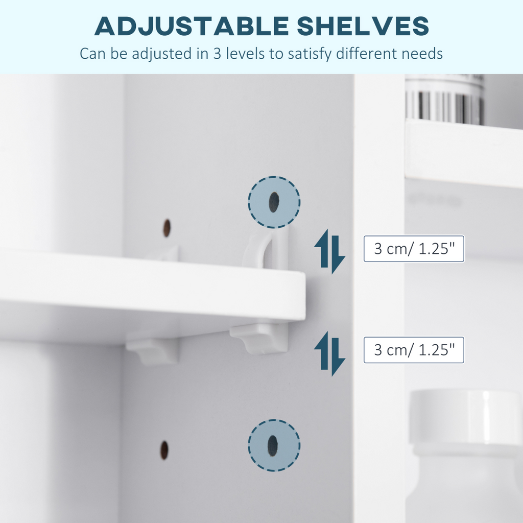 kleankin Bathroom Cabinet Wall Mount Storage organiser Mirror Shelves White