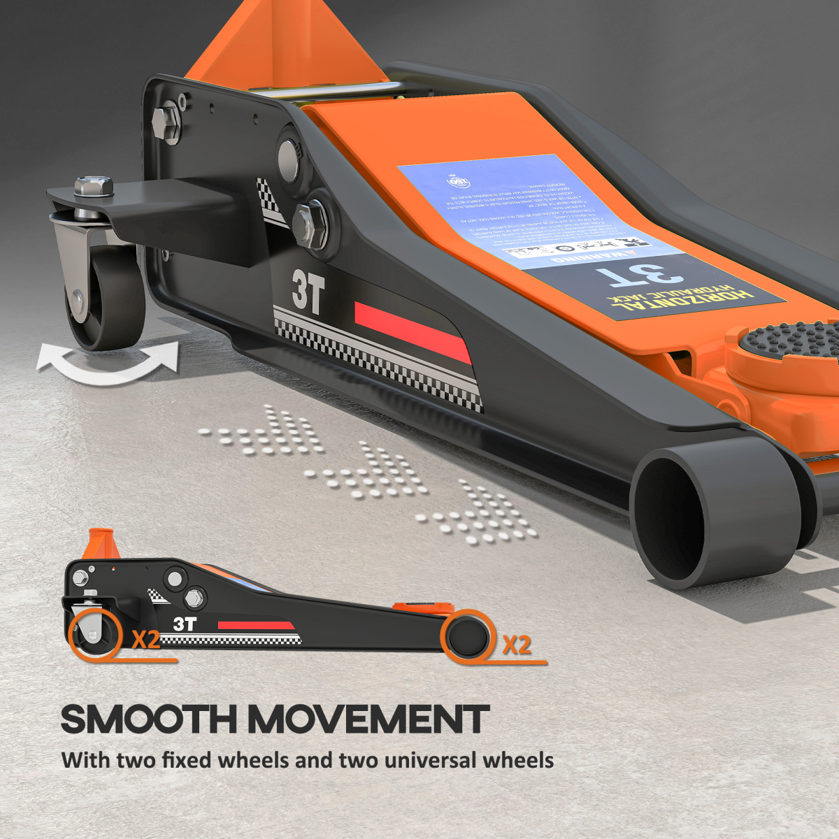 AutoPro car jack with a sturdy steel frame and lifting mechanism, positioned on a garage floor.