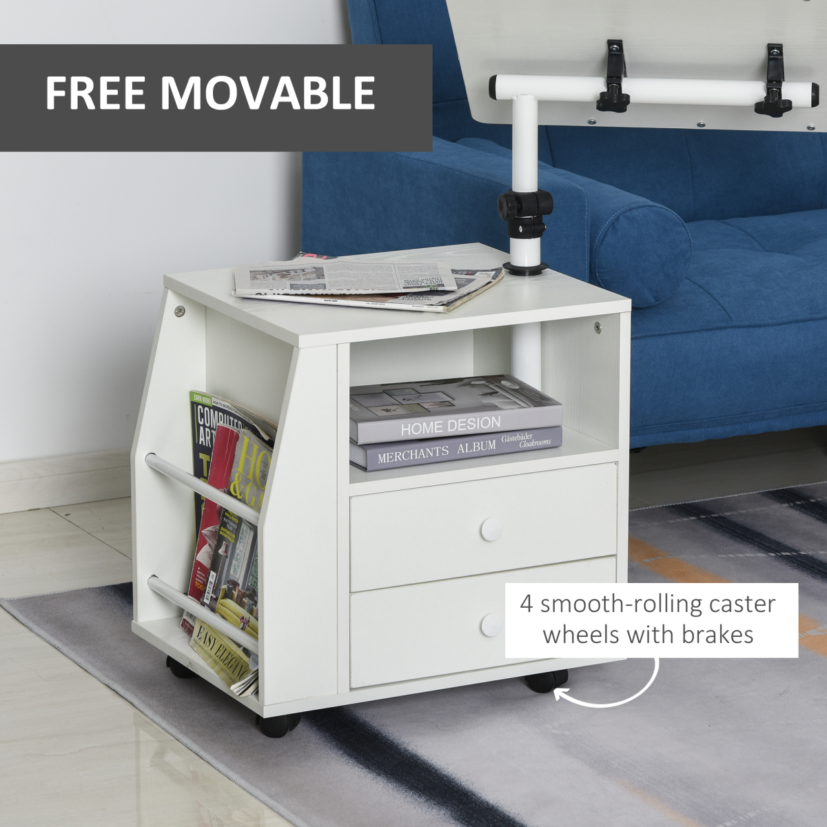 Particle Board 360 Rotation End Table w/ Storage Cabinet White