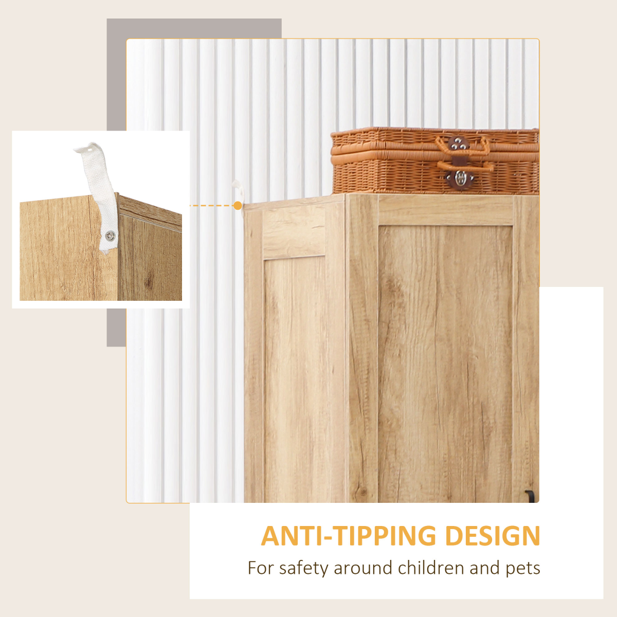 2 Door Wardrobe, Modern Wardrobe w/ 2 Drawer, Hanging Rail for Bedroom Natural