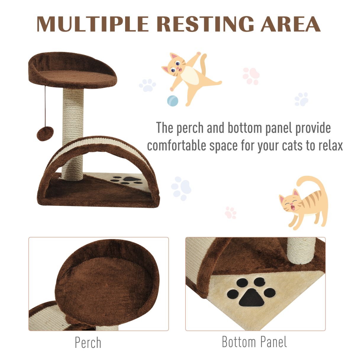 Pawhut cat tree featuring cozy resting spots, scratching posts, and play areas for kittens and adult cats.