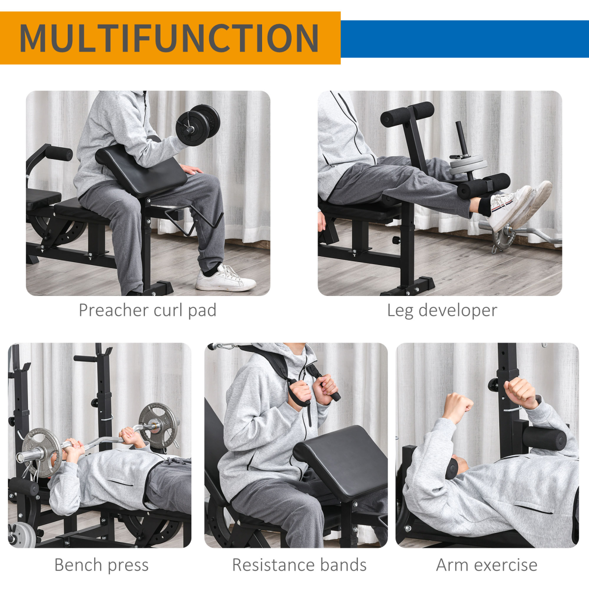 Multi-exercise full-body weight bench by ActiveGear featuring bench press and leg extension components.
