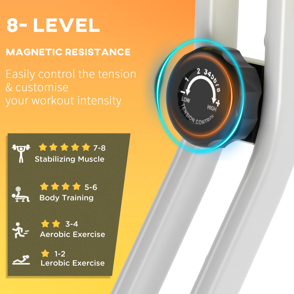 Foldable HOMCOM magnetic resistance exercise bike in yellow, featuring an adjustable seat and LCD display.