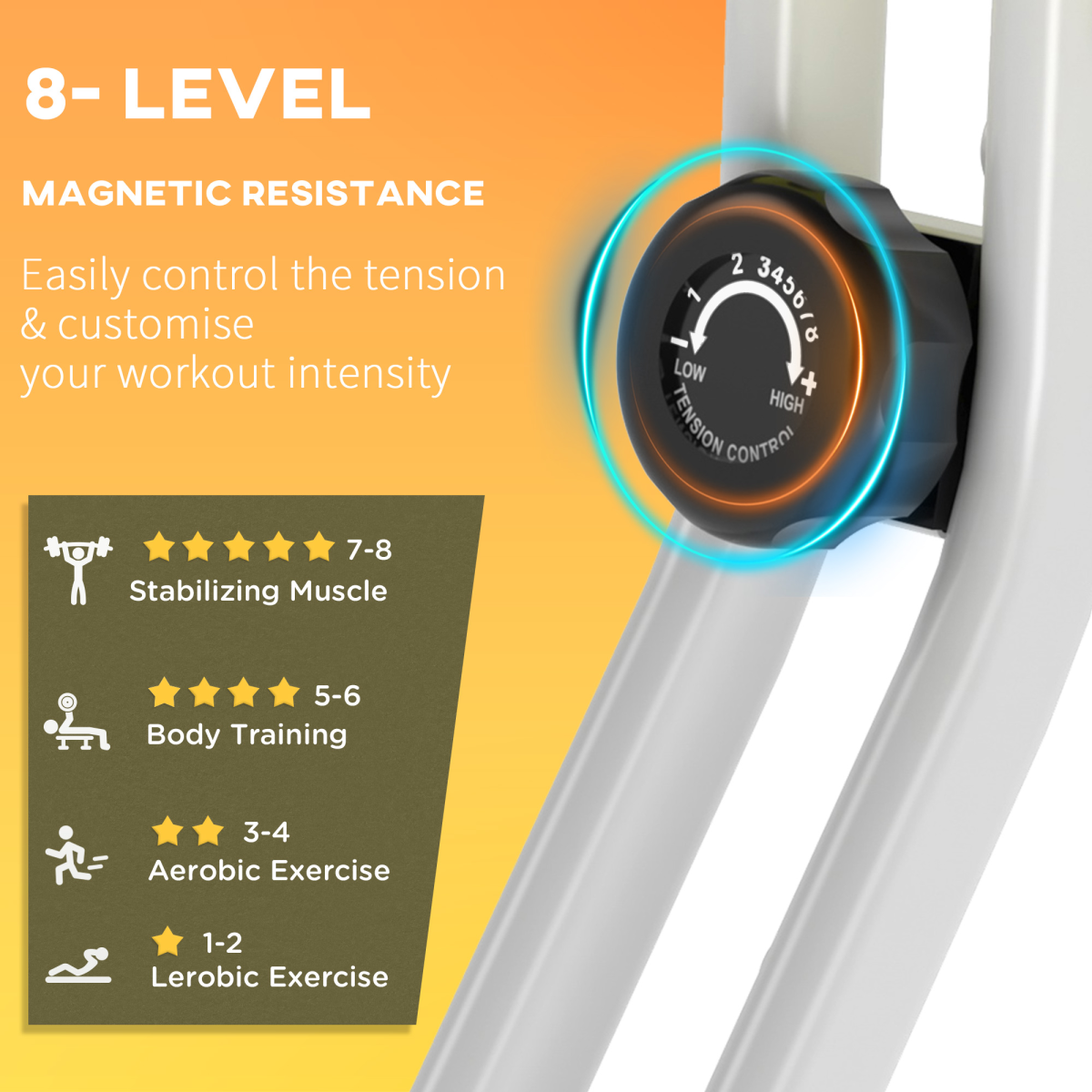 Foldable HOMCOM magnetic resistance exercise bike in yellow, featuring an adjustable seat and LCD display.