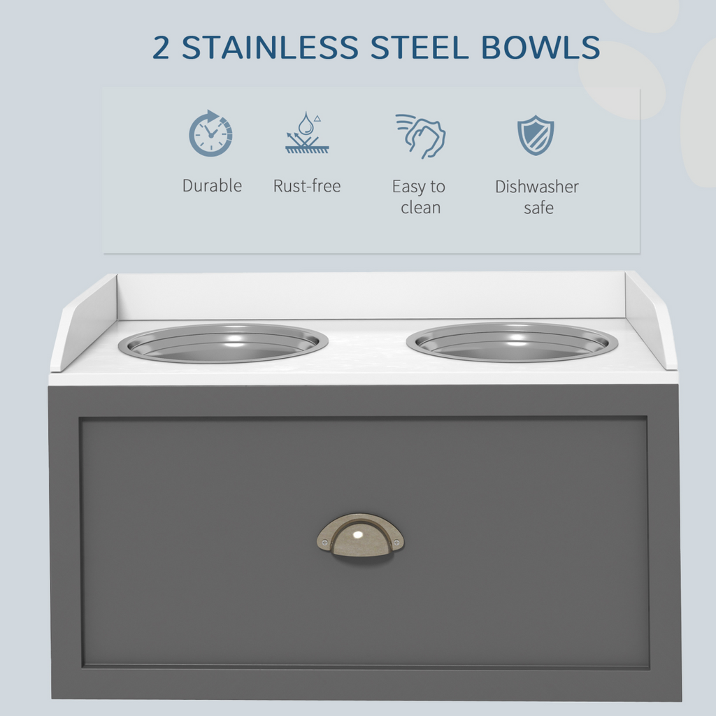 PawHut Stainless Steel Raised Dog Bowl with 21L Storage Drawer, for Large Dogs