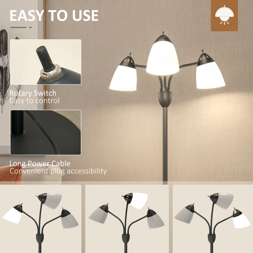Arc Tree Floor Lamp 3 Adjustable Rotating Lights, with Steel Frame, 155cm, Black