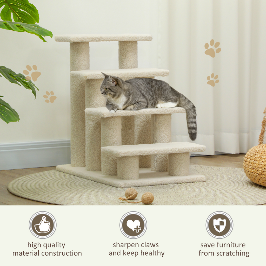Brown Pawhut pet ramp stairs with 4 steps, designed for cats to safely climb and access higher areas.