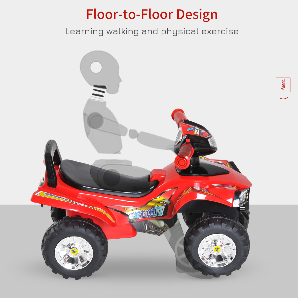 Kids ride-on quad by FunZone with LED lights, horn, and music, featuring four wheels for ages 12 months and up.