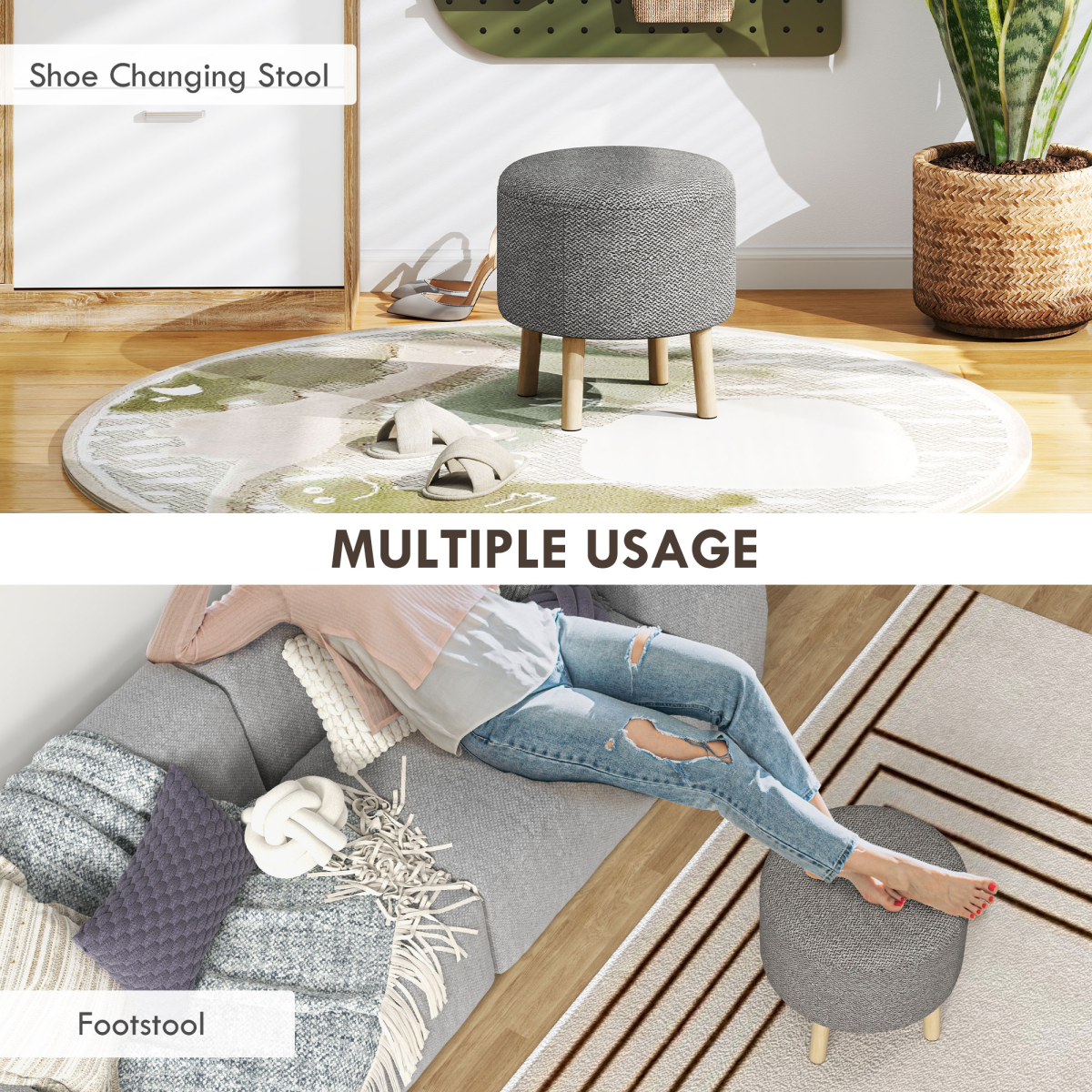 HOMCOM Storage Ottoman, Round Stool Chair with Cushioned Top, Hidden Space