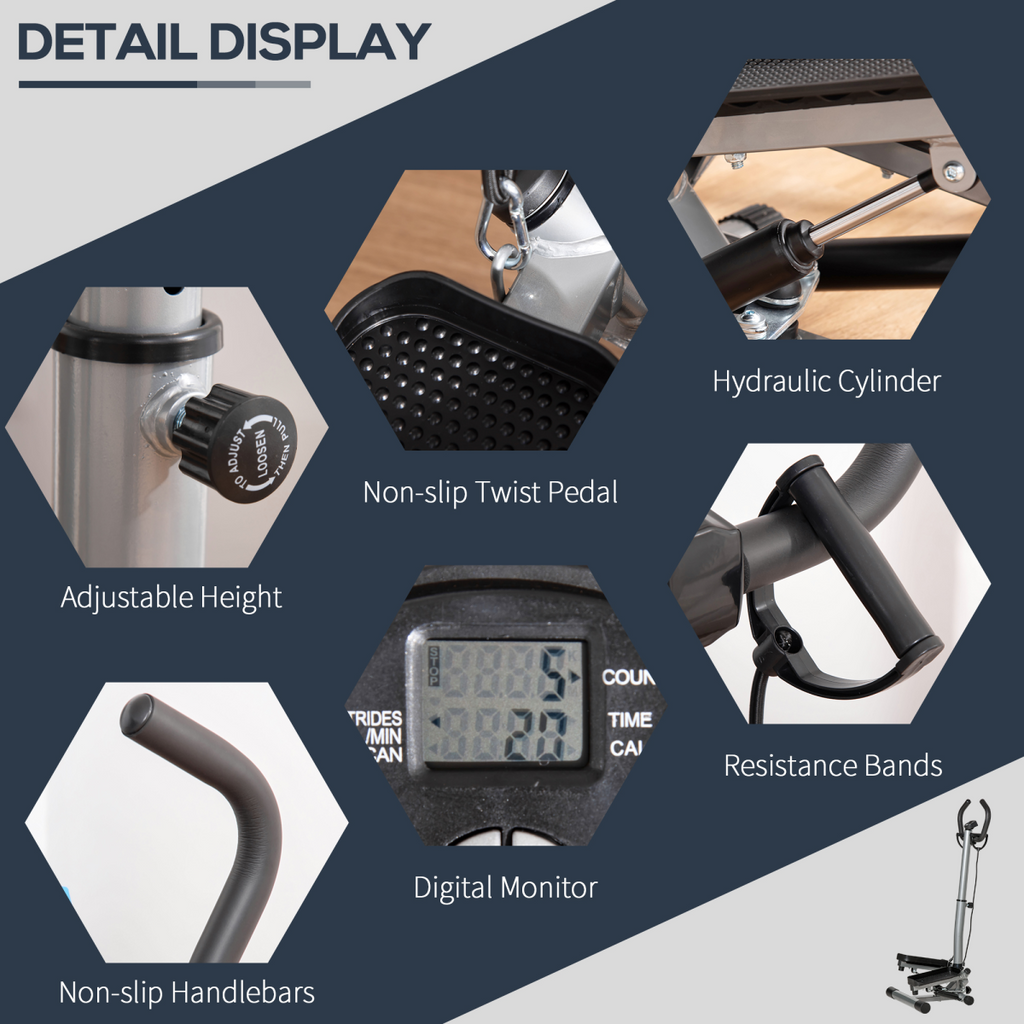 Adjustable Twist Stepper by HOMCOM, featuring dual pedals and a compact design for home gym aerobic workouts.