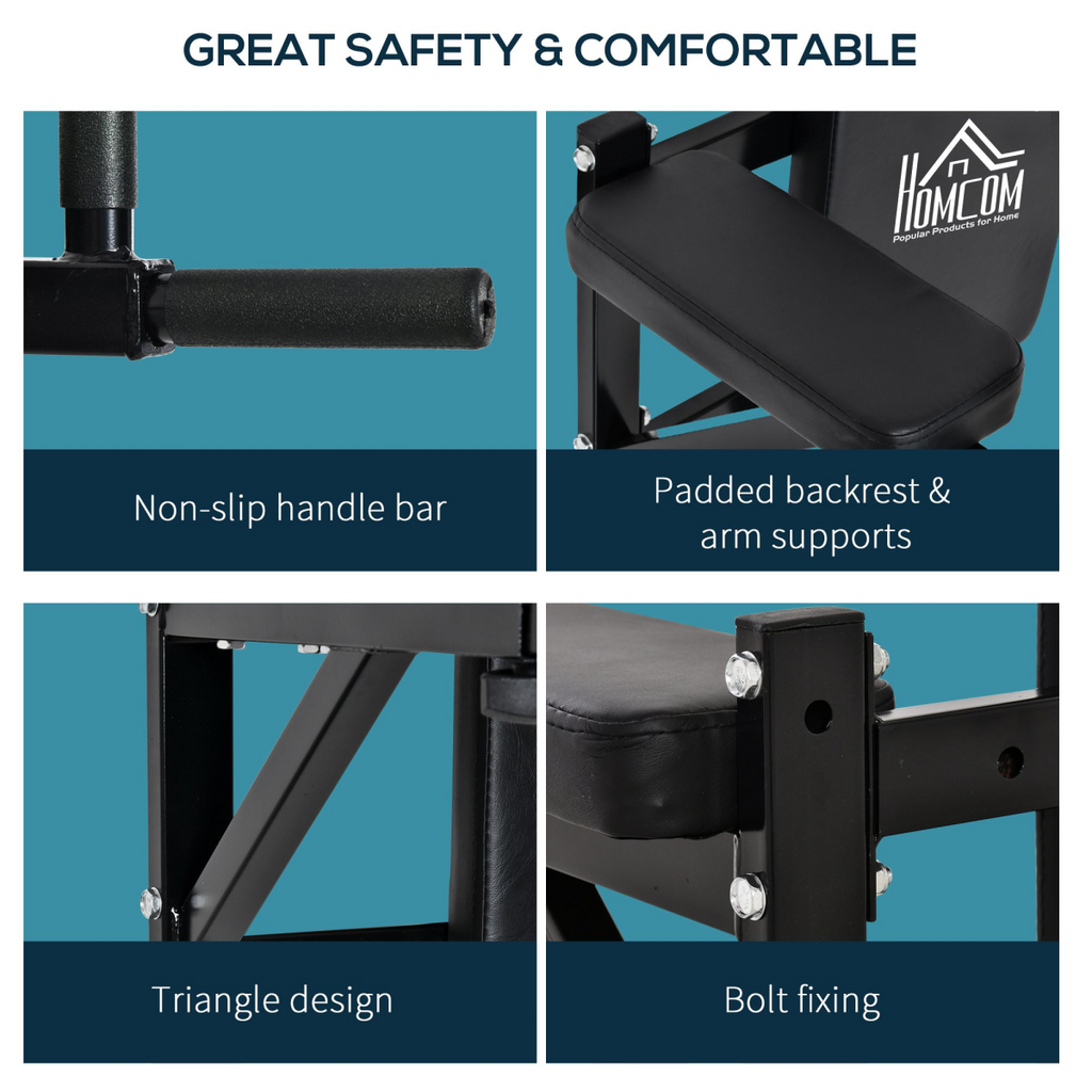 Wall mounted gym rack dip station with AB knee leg raise and pull-up bar for strength training and fitness workouts.