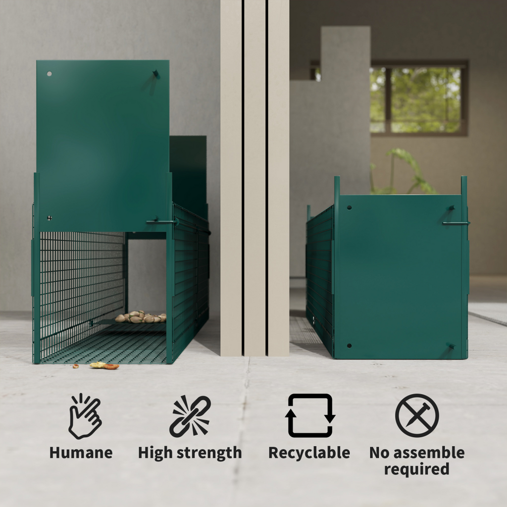 PawHut 2-Door Humane Live Cage Trap for Small Animal Easy Set, Dark Green