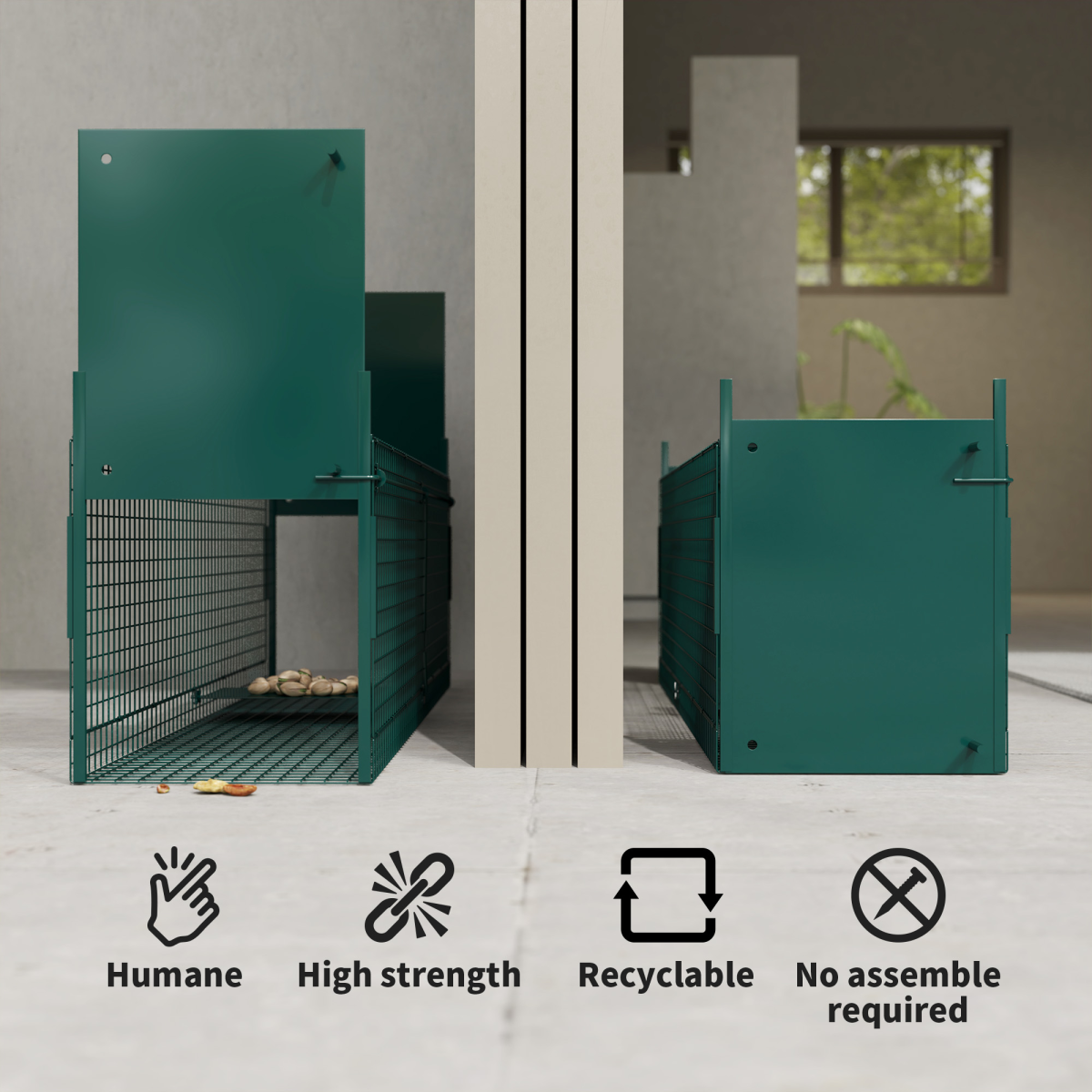 PawHut 2-Door Humane Live Cage Trap for Small Animal Easy Set, Dark Green