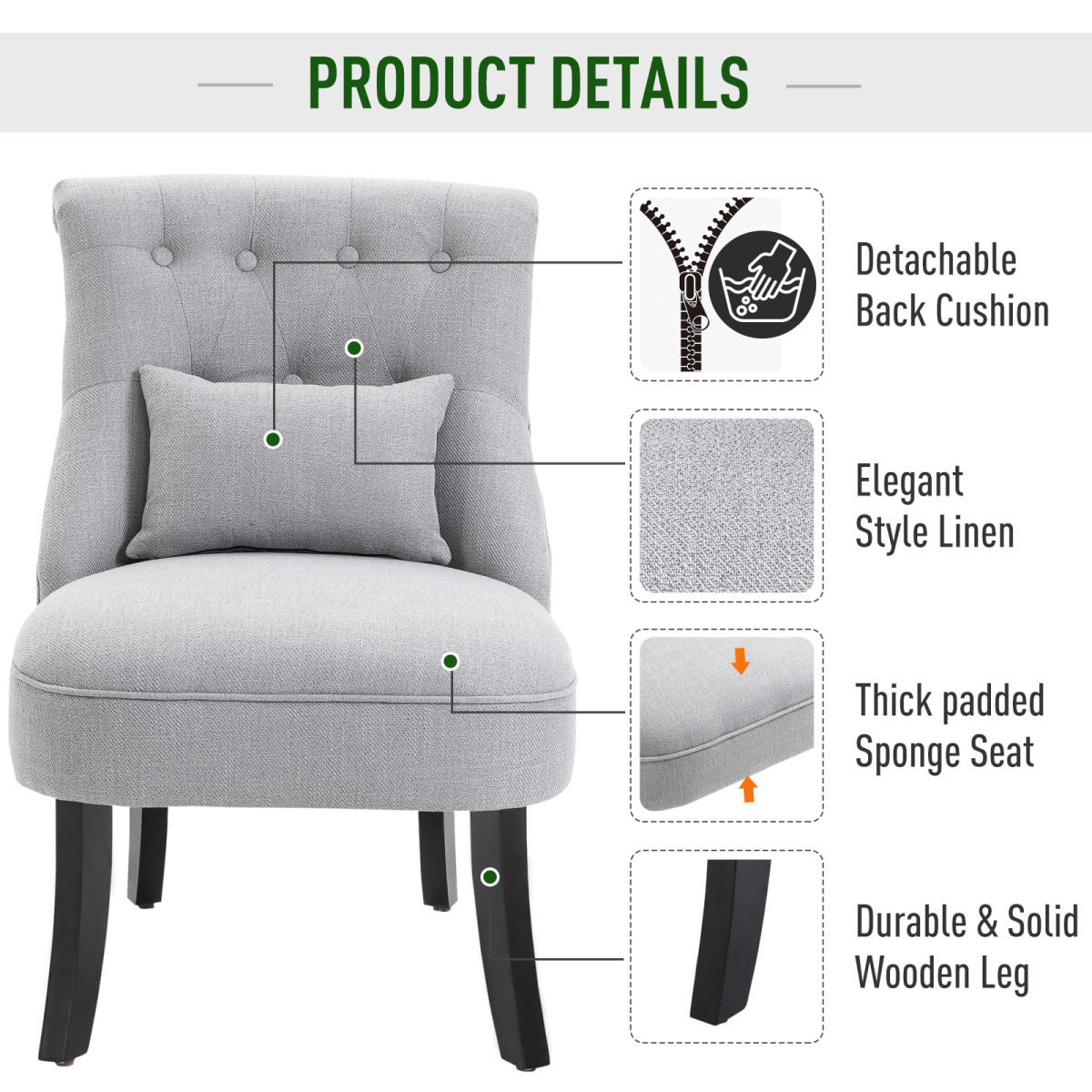 Fabric Single Sofa Dining Chair Upholstered W/ Pillow Solid Wood Leg Living Room