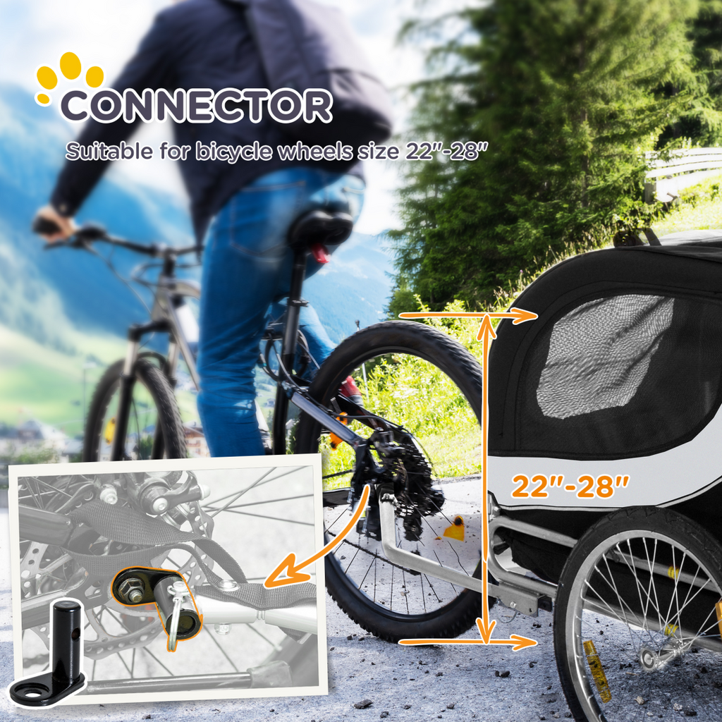 Pawhut black pet bicycle trailer for dogs and cats, featuring a water-resistant design and sturdy steel frame.